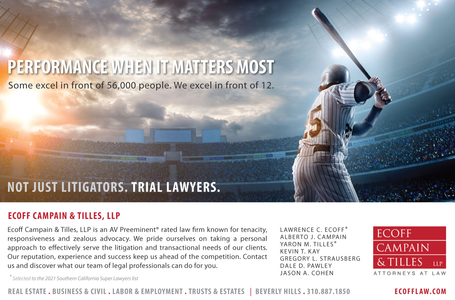 2021 Super Lawyers Ad for Ecoff Campain & Tilles, LLP